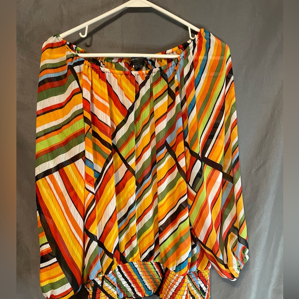 Spense Multicolored pleated elastic waist and butterfly sleeves Women's Top